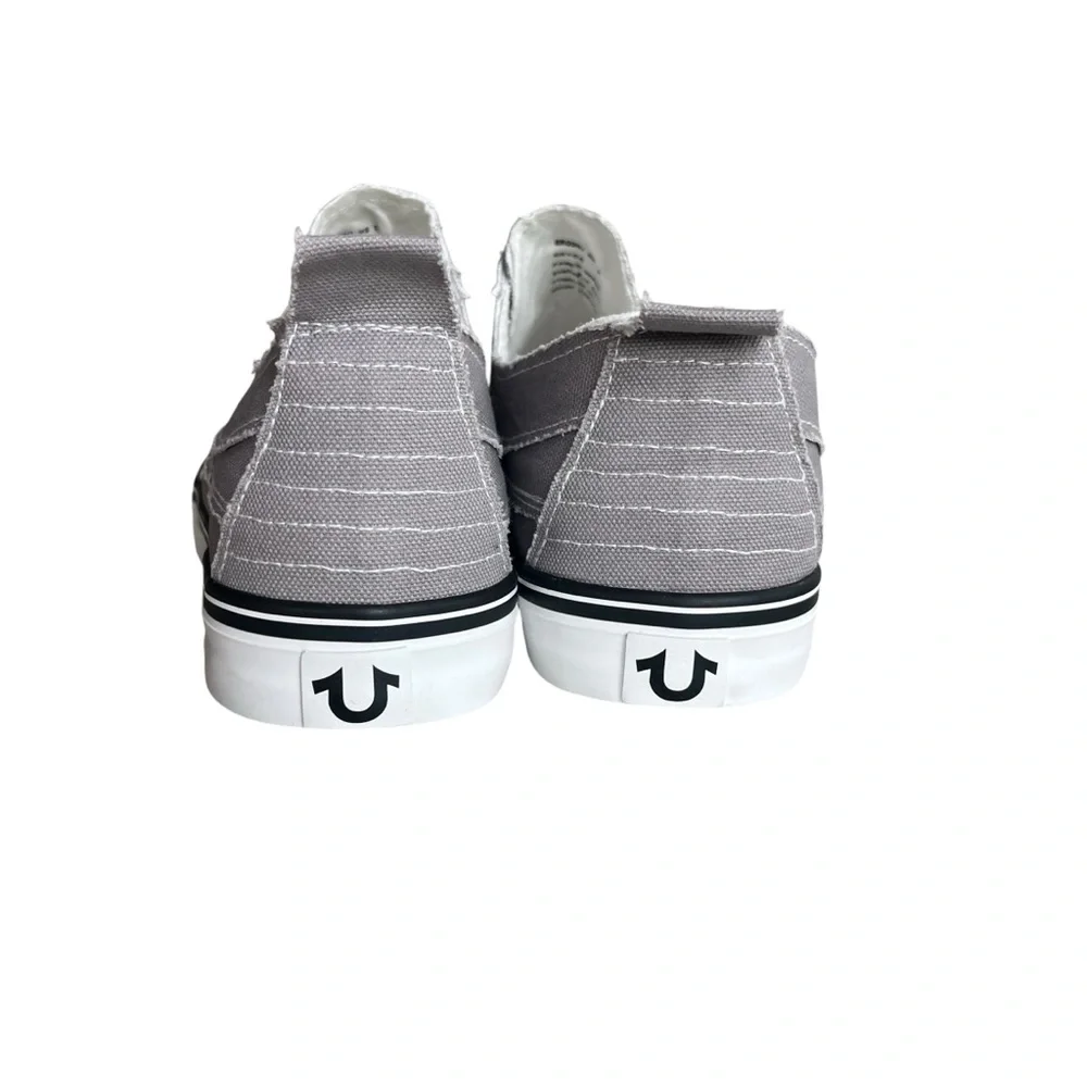 True Religion Men’s Size 13 Gray & White Brodhi Laceless Canvas Slip On Sneakers